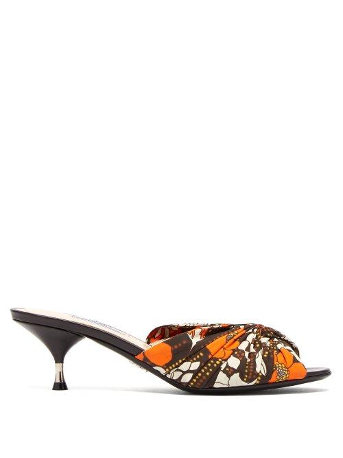 Matchesfashion.com Prada - Flower Print Twist Front Mules - Womens - Brown Multi