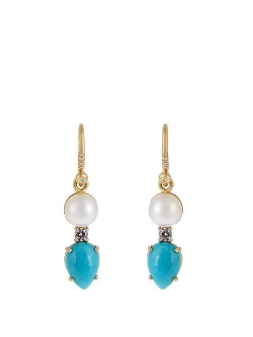 Irene Neuwirth Diamond, Pearl, Turquoise & Yellow-gold Earrings