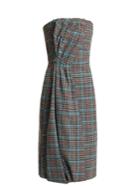 Prada Strapless Houndstooth Wool-blend Dress