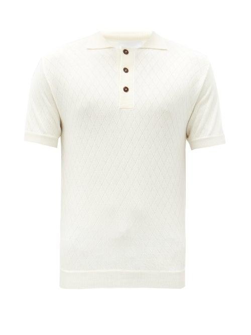 Matchesfashion.com King & Tuckfield - Diamond Garter-stitched Merino Polo Shirt - Mens - White