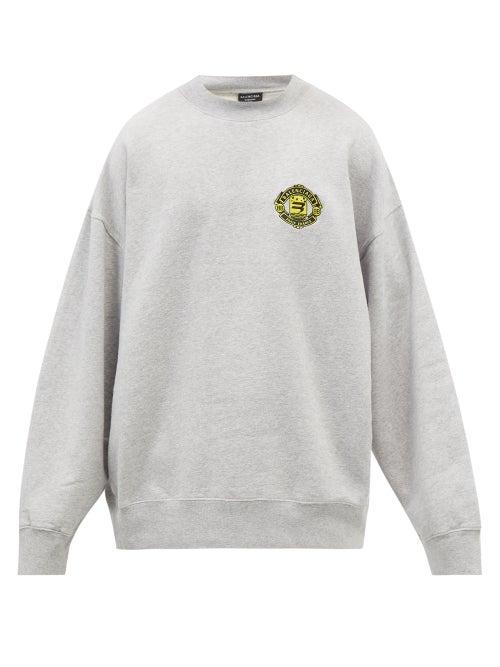 Balenciaga - Logo-embroidered Oversized Jersey Sweatshirt - Mens - Grey
