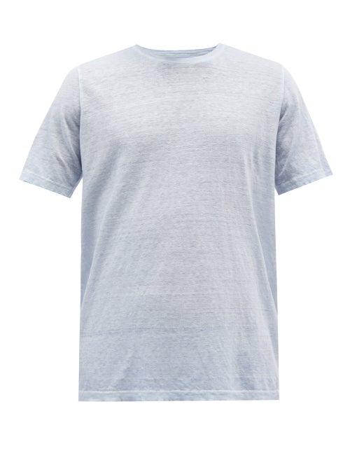 120 Lino 120% Lino - Crew-neck Linen-jersey T-shirt - Mens - Blue
