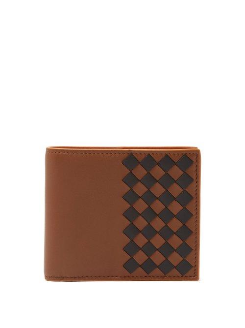 Matchesfashion.com Bottega Veneta - Bi Fold Colour Blocked Intrecciato Wallet - Mens - Dark Brown