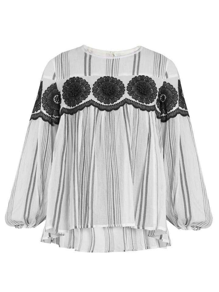 Muveil Floral-embroidered Striped Cotton-gauze Top