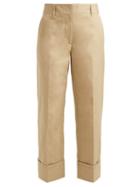 Matchesfashion.com Prada - Diviso Mid Rise Cotton Poplin Trousers - Womens - Beige