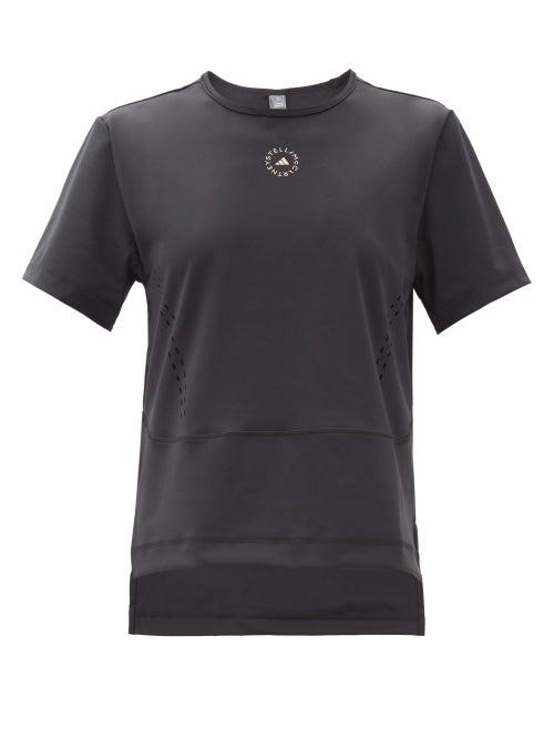 Matchesfashion.com Adidas By Stella Mccartney - Truestar Logo-print Perforated T-shirt - Womens - Black