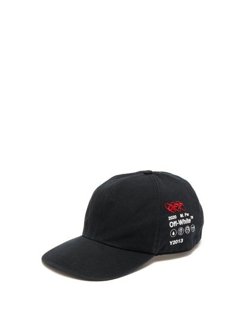 Matchesfashion.com Off-white - Industrial Logo Print Cotton Baseball Cap - Mens - Black