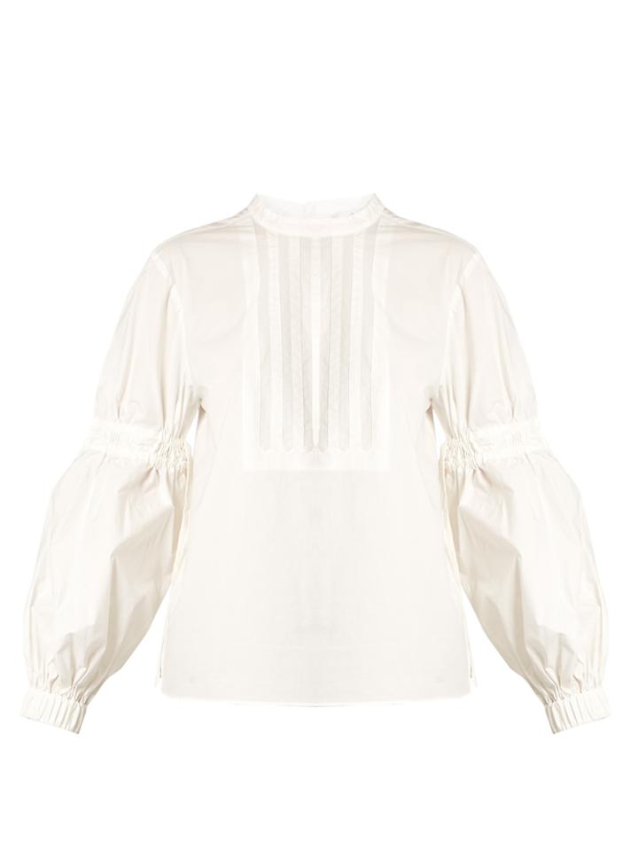 Tibi Ruched-sleeve Cotton-poplin Top