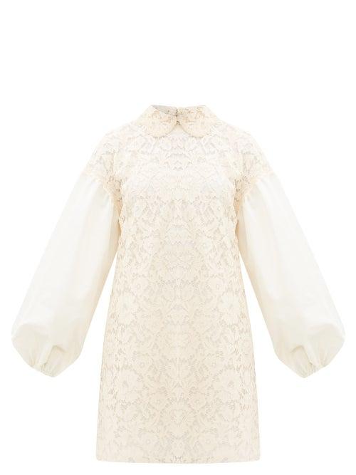 Matchesfashion.com Valentino - Balloon-sleeve Lace Mini Dress - Womens - Ivory