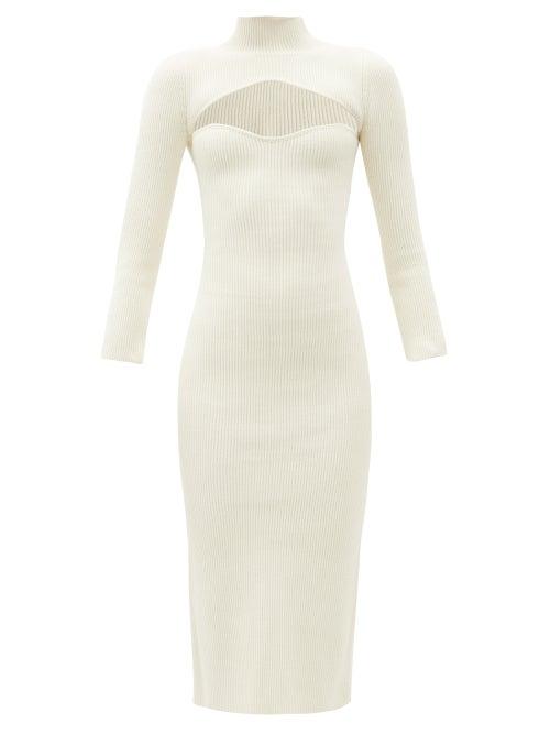 Ladies Rtw Khaite - Mischa Cutout Ribbed-knit Midi Dress - Womens - Ivory