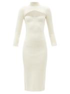 Ladies Rtw Khaite - Mischa Cutout Ribbed-knit Midi Dress - Womens - Ivory