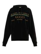 Matchesfashion.com Gucci - Logo Embroidered Velour Hooded Sweatshirt - Mens - Black