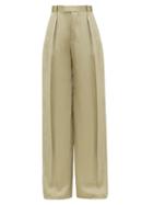 Matchesfashion.com Bottega Veneta - High-rise Wide-leg Satin-faille Trousers - Womens - Light Green