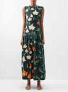 Agua By Agua Bendita - Otono Floral-print Cutout Cotton-poplin Dress - Womens - Green Print