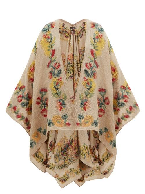 Matchesfashion.com Etro - Floral Embroidery Woven Cape - Womens - Pink Multi