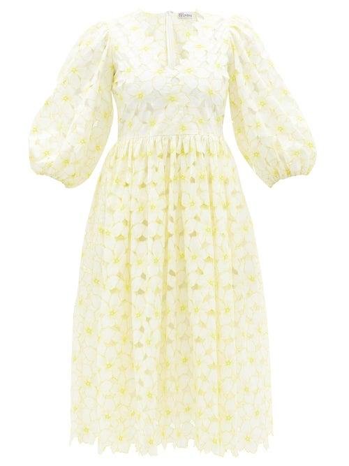 Matchesfashion.com Redvalentino - Floral-embroidered Cutout Cotton-blend Dress - Womens - Yellow White