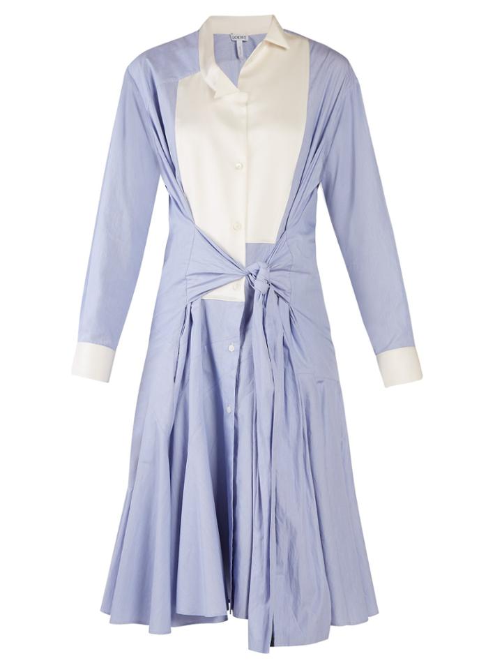 Loewe Asymmetric-collar Tie-waist Cotton Shirtdress