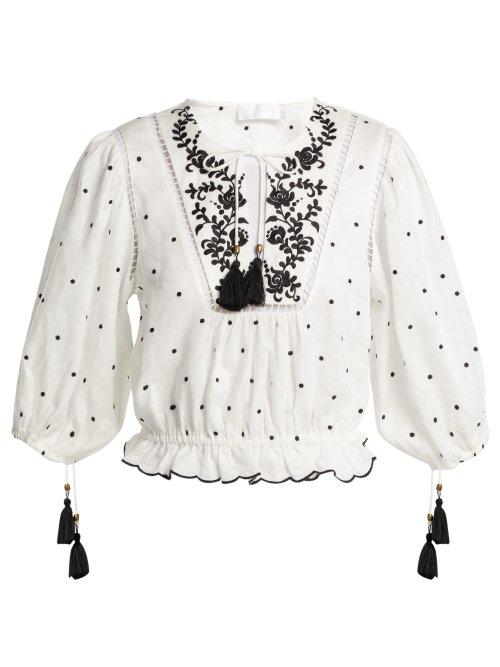 Matchesfashion.com Zimmermann - Tali Embroidered Linen Top - Womens - Ivory