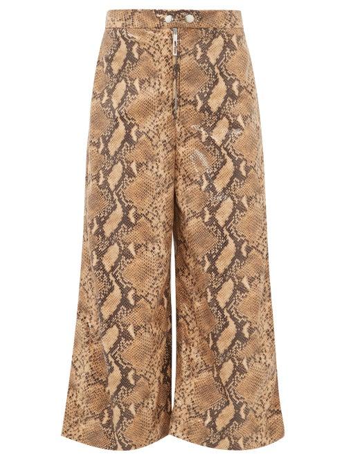 Matchesfashion.com Ellery - Nuance Snakeskin Effect Wide Leg Cropped Trousers - Womens - Camel