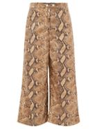 Matchesfashion.com Ellery - Nuance Snakeskin Effect Wide Leg Cropped Trousers - Womens - Camel