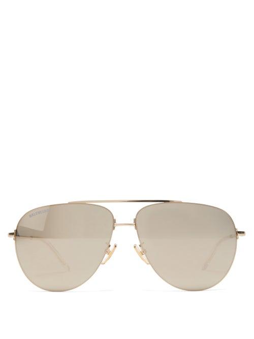 Matchesfashion.com Balenciaga - Invisible Xxl Aviator Metal Sunglasses - Womens - Gold
