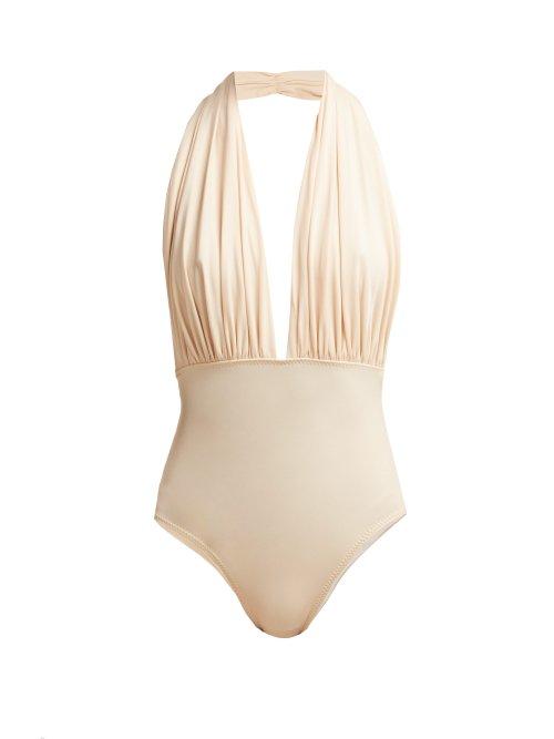 Matchesfashion.com Norma Kamali - Mio Halterneck Swimsuit - Womens - Light Pink