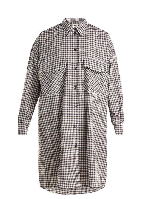 Matchesfashion.com Mm6 Maison Margiela - Oversized Checked Cotton Poplin Shirtdress - Womens - Purple Multi