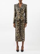 Balmain - Peplum Leopard-print Satin Suit Jacket - Womens - Leopard Print