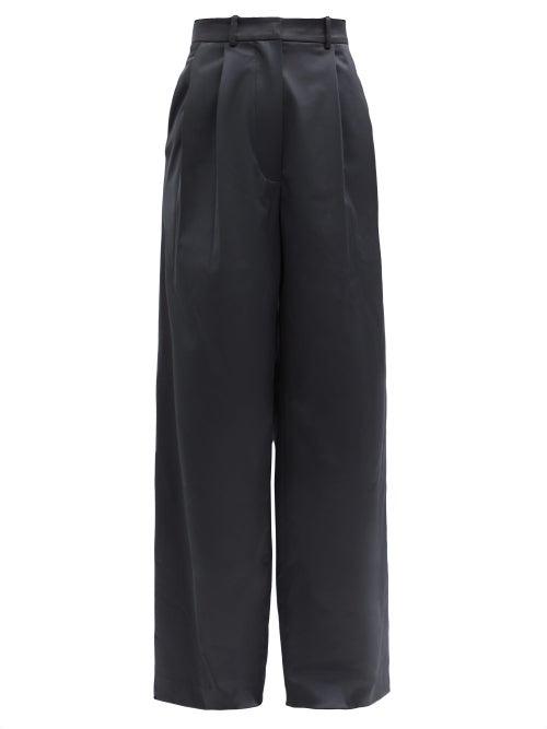 Matchesfashion.com Dodo Bar Or - Coco High-rise Wide-leg Satin Suit Trousers - Womens - Black