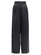 Matchesfashion.com Dodo Bar Or - Coco High-rise Wide-leg Satin Suit Trousers - Womens - Black