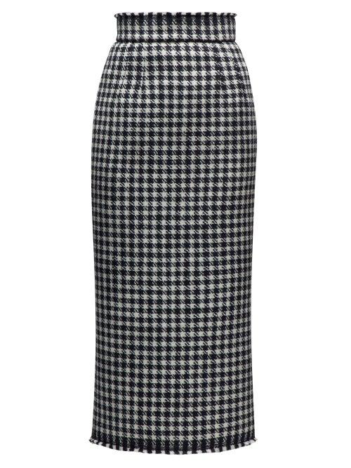 Matchesfashion.com Dolce & Gabbana - Raw Hem Houndstooth Pencil Skirt - Womens - Black White