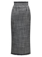 Matchesfashion.com Dolce & Gabbana - Raw Hem Houndstooth Pencil Skirt - Womens - Black White