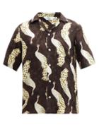 Nipoaloha - Peacock-print Silk-twill Shirt - Mens - Brown Multi