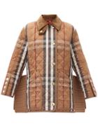 Matchesfashion.com Burberry - Ribbed-inserts Heritage-check Quilted Coat - Womens - Brown