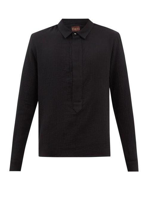 Albus Lumen - Ferias Linen-muslin Shirt - Mens - Black