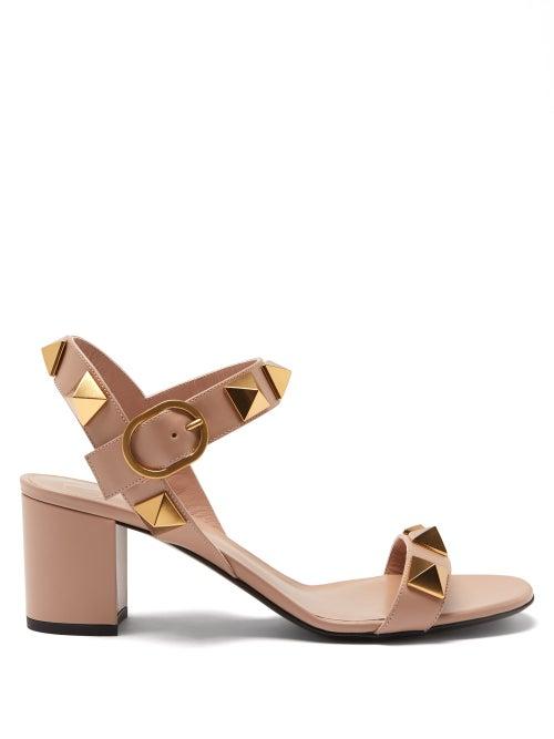 Valentino Garavani - Roman Stud Block-heel Leather Sandals - Womens - Beige