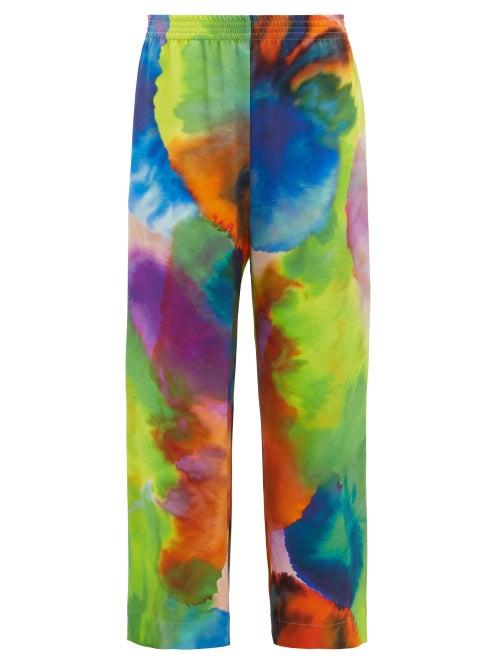 Matchesfashion.com Raey - Neon Tie Dye Print Wide Leg Silk Trousers - Womens - Multi
