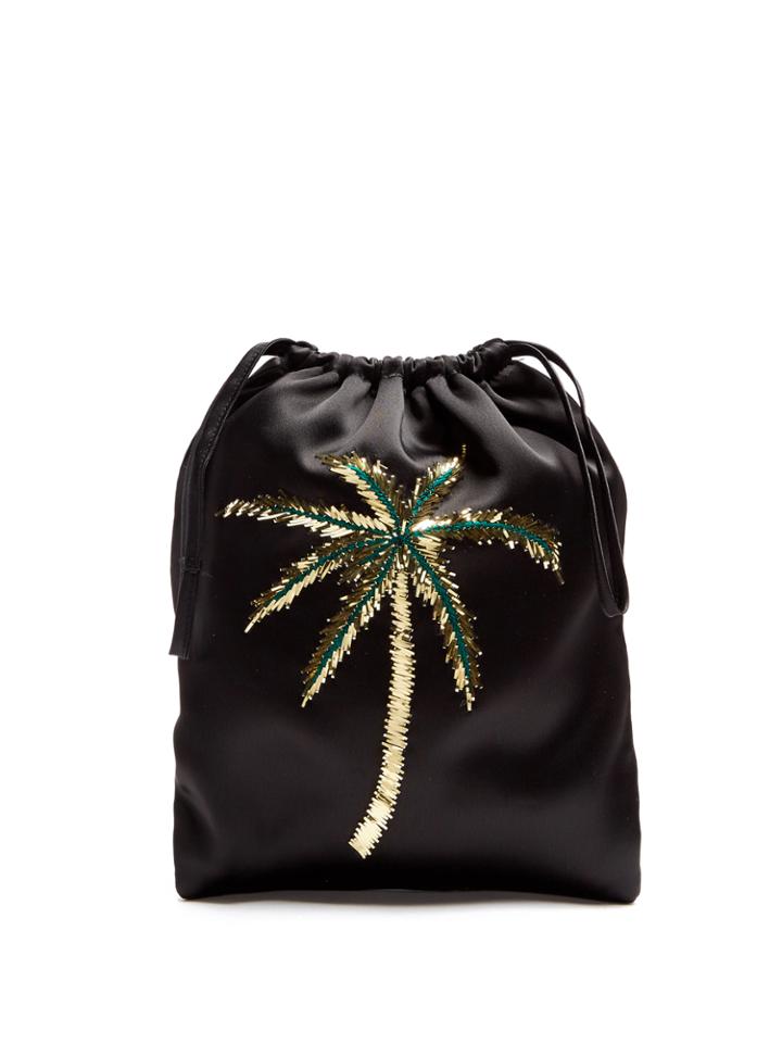Attico Sofia Palm Tree-embroidered Satin Pouch