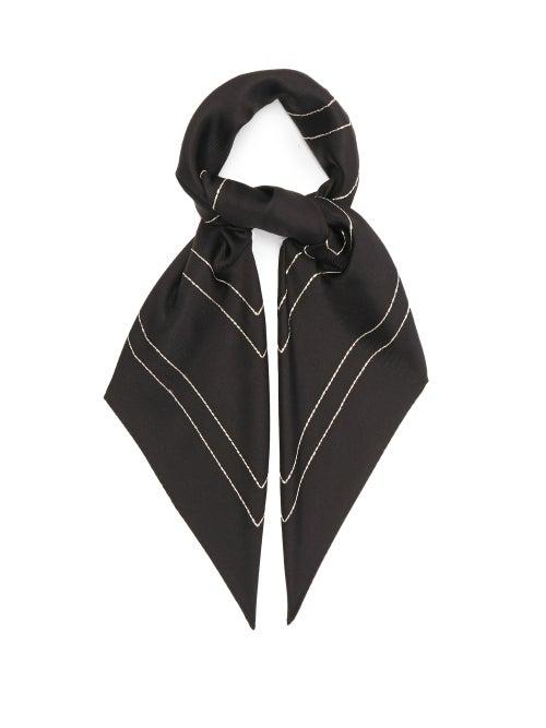 Matchesfashion.com Totme - Logo-embroidered Silk-twill Scarf - Womens - Black