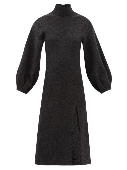 16arlington - Lantern-sleeve Wool-melton Midi Dress - Womens - Black