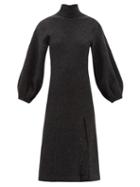 16arlington - Lantern-sleeve Wool-melton Midi Dress - Womens - Black