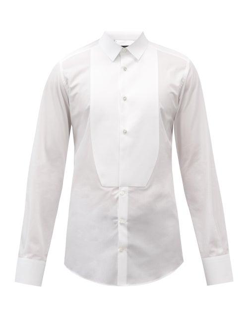 Matchesfashion.com Dolce & Gabbana - Curved-bib Cotton-poplin Tuxedo Shirt - Mens - White
