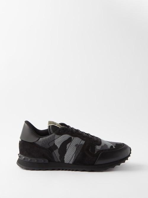 Valentino Garavani - Rockrunner Suede And Mesh Trainers - Mens - Dark Grey