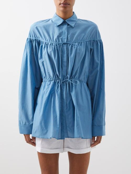 Matteau - Drawstring Cotton-blend Poplin Tunic Top - Womens - Blue