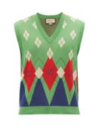 Mens Rtw Gucci - Gg-argyle Cotton Sleeveless Sweater - Mens - Green