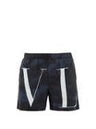 Matchesfashion.com Valentino - Camouflage And Vltn Print Swim Shorts - Mens - Blue