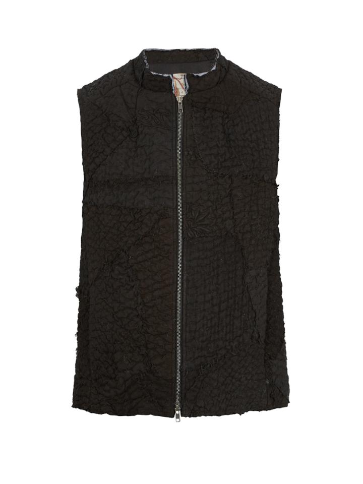 By Walid Embroidered-linen Patchwork Gilet