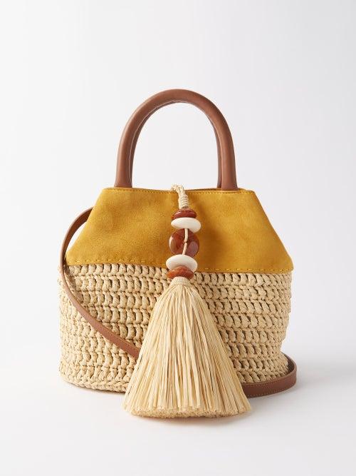 Serena Uziyel - Melita Small Raffia And Suede Basket Bag - Womens - Yellow Multi