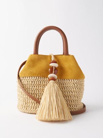 Serena Uziyel - Melita Small Raffia And Suede Basket Bag - Womens - Yellow Multi