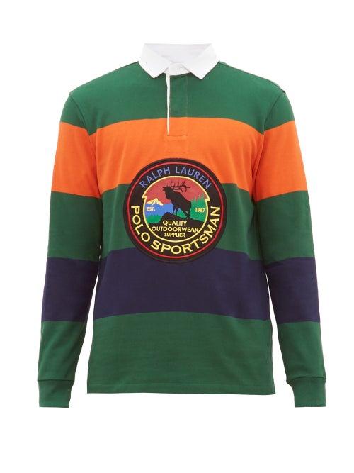Matchesfashion.com Polo Ralph Lauren - Logo Appliqu Striped Cotton Jersey Rugby Shirt - Mens - Green